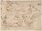 Christ and the Centurion (recto); Figure Waving to Departing Ship (verso), Giuseppe Passeri (Passari) (Italian, Rome 1654–1714 Rome), Pen and brown ink, brush and brown wash, highlighted with white gouache