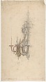 Design for a chandelier from the Workshop of Froment-Meurice (recto); Design for a chandelier (verso), Jacques-Charles-François-Marie Froment-Meurice  French, Graphite, brush and red and yellow wash, heightened with white (recto); graphite (verso)