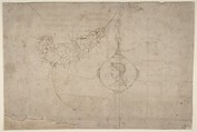 Design for an Urn with Garland of Vegetables and Fruit and Medallion with Profile of a Caesar, Giovanni Francesco Penni Italian, Pen and brown ink