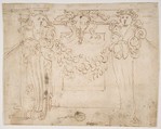 Sketch for a wall panel in the Sala Paolina at Castel Sant' Angelo, Rome, Copy after Perino del Vaga (Pietro Buonaccorsi) (Italian, Florence 1501–1547 Rome), Pen and brown ink
