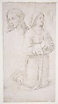 Study of a Kneeling Youth and of the Head of Another, Perugino (Pietro di Cristoforo Vannucci) (Italian, Città della Pieve, active by 1469–died 1523 Fontignano), Metalpoint on pale pink-beige prepared paper