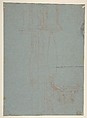 Allegorical Composition with Figures of Painting and Fame, Pietro Antonio de&#39; Pietri (Italian, Cremia 1663–1716 Rome), Pen and brown ink, brush and brown wash, highlighted with white, over charcoal, on blue paper (recto); slight architectural sketches in red chalk (verso)