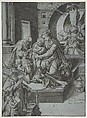 The Virgin and Child with the Infant Baptist, Saint Elizabeth, a Kneeling Prelate, and Three Attendant Angels, Francesco Pinna (Italian, Alghero documented 1595–1632), Pen and black ink, brush and gray wash, highlighted with white on blue washed paper