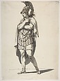 Standing Warrior, Bartolomeo Pinelli (Italian, Rome 1781–1835 Rome), Pen and brown ink, brush and gray and brown wash