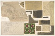 Fifteen Sketches for Ceiling and Cove Designs, Hôtel Rothschild, Vienna, Jules-Edmond-Charles Lachaise (French, died 1897), 15 sheets pasted down. 6 pounced. Media include graphite, pen and gray and black ink, and gouache