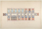 Plan and Elevation of Gallery, Deepdene, Dorking, Surrey, Jules-Edmond-Charles Lachaise (French, died 1897), Pen and brown ink, watercolor, graphite