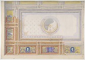Ceiling Design for Bedroom of Duchesse de Newcastle, Hôtel of Madame Hope, Jules-Edmond-Charles Lachaise (French, died 1897), Pen and gray ink, brush and gray wash, watercolor, gilt, gouache.