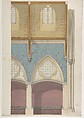 Elevation of Nave, Chapelle des Catéchismes, Ste Clothilde, Paris, Jules-Edmond-Charles Lachaise (French, died 1897), Pen and brown ink, brush and gray wash, watercolor, gouache, gilt, and graphite