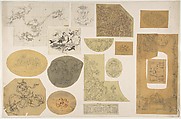 Seventeen Ornamental Designs for the Pless House or Chateau, Jules-Edmond-Charles Lachaise (French, died 1897), Graphite, pen and ink, wash, and watercolor on tracing and laid papers glued to paper board