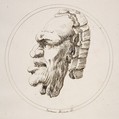 Human Mask Looking to the Left within a Circle, Gaetano Piccini (Italian, active Rome, 1710–30), Pen and brown ink