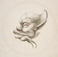 Grotesque Head With a Large Eyebrow Looking to the Left Within a Circle, Gaetano Piccini (Italian, active Rome, 1710–30), Pen and brown ink