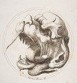 Large Grotesque Head With an Open Mouth Looking to the Left Within a Frame, Gaetano Piccini (Italian, active Rome, 1710–30), Pen and brown ink