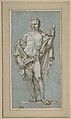 Standing Figure of Apollo with a Lyre, Paolo Gerolamo Piola (Italian, Genoa 1666–1724 Genoa), Brush and brown wash, highlighted with white, over traces of charcoal, on blue paper; traces of squaring in charcoal