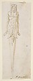 Design for Pointed Utensil with an Egyptian Style Figure on the Handle, Bernardino Poccetti (Italian, San Marino di Valdelsa 1548–1612 Florence), Pen and brown ink, brush and brown wash, over black chalk.