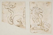 Sea Monster (in two fragments), Ascribed to Bernardino Poccetti (Italian, San Marino di Valdelsa 1548–1612 Florence), Pen and brown ink.