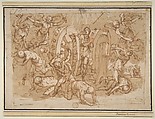 The Martyrdom of St. Catherine of Alexandria, Bernardino Poccetti (Italian, San Marino di Valdelsa 1548–1612 Florence), Pen and brown ink, brush and brown wash, over red chalk