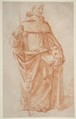 Standing Dominican or Servite Holding a Book and Staff (recto); Study of two warriors (verso), Bernardino Poccetti (Italian, San Marino di Valdelsa 1548–1612 Florence), Red chalk (recto); black chalk (verso)