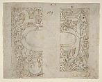 Designs for Cartouche (recto and verso), Ascribed to Bernardino Poccetti (Italian, San Marino di Valdelsa 1548–1612 Florence), Pen and brown ink, over leadpoint or black chalk.