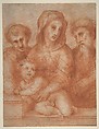 Virgin and Child with Two Saints (recto); Fragmentary Design of a Pietà (verso), Domenico Puligo (Italian, Florence 1492–1527 Florence), Red chalk (recto); soft black chalk (verso)