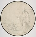 St. Augustine and the Child on the Seashore, Andrea Pozzo  Italian, Black chalk washed with faint green