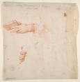 Study for a Virgin and Child with Two Angels (recto); Two Studies of Hands (verso), Attributed to Poppi (Francesco Morandini) (Italian, Poppi 1544–1597 Florence), Red chalk on off-white paper.  Recto: squared in red chalk