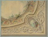 Design for the decoration of a ceiling in the house of Baron Malet, Jouy-en-Josas (Seine et Gise), Jules-Edmond-Charles Lachaise (French, died 1897), Gouache on laid paper; inlaid in blue wove paper