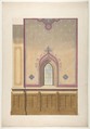 Design for the painted decoration of a wall pierced by an arched window, Jules-Edmond-Charles Lachaise (French, died 1897), Pen and ink and watercolor on wove paper