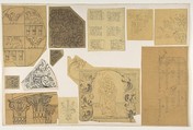Twelve ornamental designs for the decoration of interiors, Jules-Edmond-Charles Lachaise (French, died 1897), graphite and pen and ink on trace and wove paper