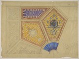 Design for the painted decoration of a coffered ceiling, Jules-Edmond-Charles Lachaise (French, died 1897), graphite, watercolor, gouache, and gold paint on tracing paper