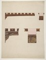 Designs for the painted decoration of ceiling timbers; one monogrammed: "LB", Jules-Edmond-Charles Lachaise French, pen and ink, watercolor, and gold paint
