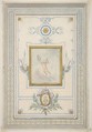 Design for the painted decoration of a ceiling with the monogram:  AS, Jules-Edmond-Charles Lachaise (French, died 1897), graphite, pen and ink, watercolor on wove paper