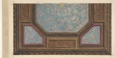 Design for the painted decoration of a coffered ceiling with the monogram:  H, Jules-Edmond-Charles Lachaise (French, died 1897), pen and ink and watercolor on wove paper