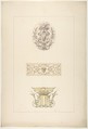 Two designs for decorative panels and one design for an ornamental monogram with a crown and the initials:  FF, Jules-Edmond-Charles Lachaise (French, died 1897), Watercolor and graphite