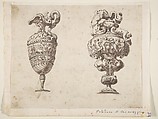 Two Designs for Ewers, After Polidoro da Caravaggio (Italian, Caravaggio ca. 1499–ca. 1543 Messina), Pen and black ink, brush and grayish-brown wash, over traces of leadpoint or graphite