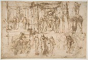 Studies for an Altarpiece with the Virgin Enthroned, Attended by Four Saints (recto); Various Figure Studies, Some Possibly for a Deposition of Christ (verso), Polidoro da Caravaggio (Italian, Caravaggio ca. 1499–ca. 1543 Messina), Pen and brown ink, some brush and brown wash