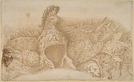 Frieze of Trophies, Polidoro da Caravaggio  Italian, Pen and brown ink, brush and brown wash, over leadpoint