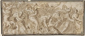 Rape of the Sabines, Polidoro da Caravaggio  Italian, Pen and brown ink, brush and brown wash
