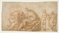The Holy Family with Attendant Putti, Cesare Pollino (Cesare dal Francia or Franchi) Italian, Pen and brown ink, brush and brown wash, over red chalk