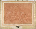 Ulysses and His Companions Fighting the Cicones Before the City of Ismaros, Study for a Destroyed Fresco in the Galerie d'Ulysee, Chateau de Fontainebleau, Francesco Primaticcio (Italian, Bologna 1504/5–1570 Paris), Red chalk highlighted with white gouache, on red-washed paper