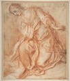 Kneeling Woman, Mattia Preti (Il Cavalier Calabrese) Italian, Red chalk on light brown paper
