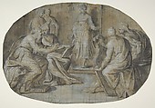 The Virgin and Saint Joseph find Jesus Disputing with the Doctors in the Temple, Camillo Procaccini (Italian, Bologna 1555–1629 Milan), Pen and black ink, brush and gray wash, highlighted with white gouache, over charcoal, on brownish paper