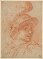 Bust of a Warrior Wearing a Plumed Helmet, Looking Toward Spectator Over His Right Shoulder (recto); Sketch of a Leg (verso), Camillo Procaccini (Italian, Bologna 1555–1629 Milan), Red chalk on light brown paper