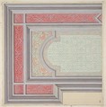 Design for the decoration of a ceiling in strapwork and rinceaux, Jules-Edmond-Charles Lachaise French, pen and ink and watercolor on wove paper, mounted on heavy wove paper