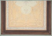 Design for the decoration of a ceiling with strapwork and rinceaux, Jules-Edmond-Charles Lachaise French, pen and ink, watercolor, and gouache on laid paper; mounted on blue wove paper