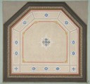 Design for the decoration of a pentagonal ceiling, Jules-Edmond-Charles Lachaise French, pen and ink, watercolor, and gouache on wove paper; mounted on blue wove paper