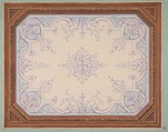Design for the decoration of a ceiling in rinceaux, Jules-Edmond-Charles Lachaise French, pen and ink, watercolor, and gold paint on wove paper; mounted on blue wove paper