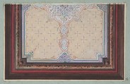 Design for the painted decoration of a ceiling with bursts and filagree, Jules-Edmond-Charles Lachaise French, pen and ink and watercolor on wove paper; mounted on blue wove paper