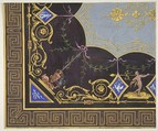 Design for wallpaper with Roman key border, rinceaux, and medallions, Jules-Edmond-Charles Lachaise  French, gouache on wove paper
