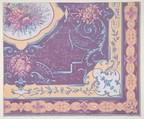Wallpaper design featuring bouquets of roses, strapwork, and rinceaux, Jules-Edmond-Charles Lachaise French, gouache on wove paper