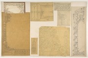 Eight designs of the ornamentation of ceilings and walls, probably for the Duc de Mouchy, Jules-Edmond-Charles Lachaise French, graphite and watercolor on various papers, glued to cardboard